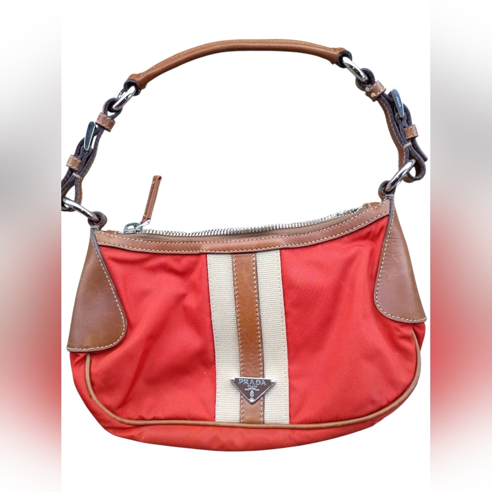 Vintage Orange Prada Tessuto Nylon Stripe Bag